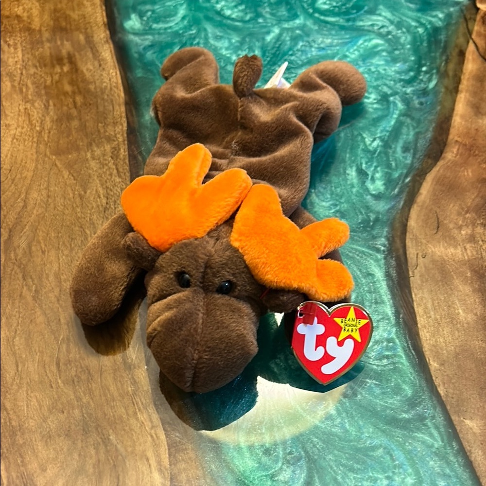 Ty Beanie Baby CHOCOLATE Moose 
with Orange Antlers, 1993 EUC